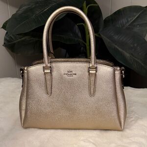Coach Mini Metallic Gold Carry All Satchel with Crossbody Strap
